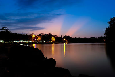 Scenic view of lake at night