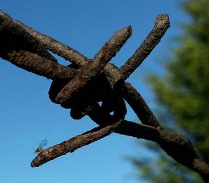 Low angle view of rusty metal structure