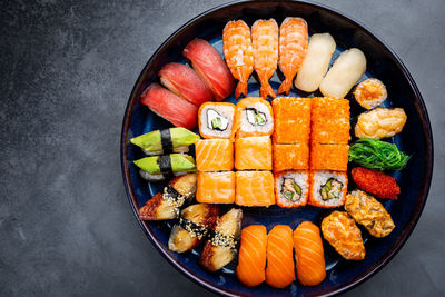 High angle view of food in plate on table