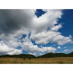 Scenic view of mountains against cloudy sky