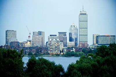 Low angle view of modern buildings against sky