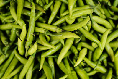 Full frame shot of green chili peppers