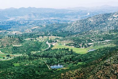 High angle view of green landscape