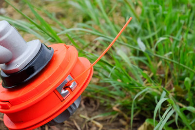 Close-up of toy car on field