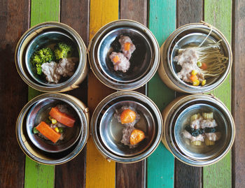 High angle view of food on table