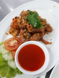 High angle view of meal served in plate