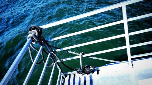 High angle view of people on boat against sea