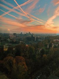 High angle view of townscape against sky during sunset