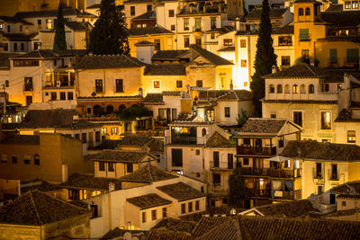 High angle view of buildings in city