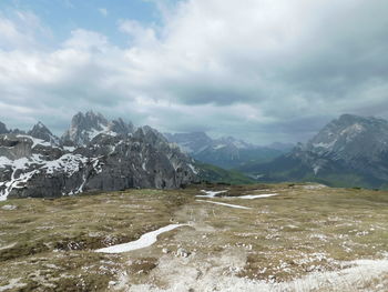 Scenic view of snowcapped mountains against sky