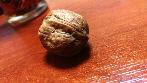 Close-up of walnut on table