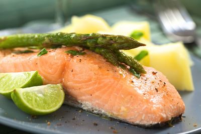 Close-up of fish served in plate