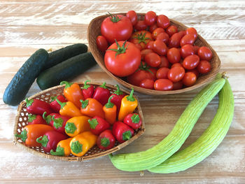 High angle view of tomatoes on table