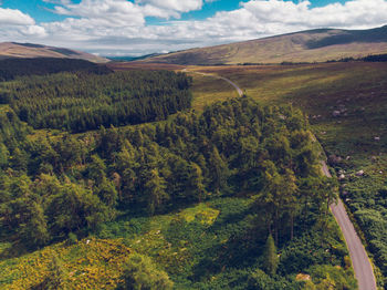 High angle view of trees on landscape against sky