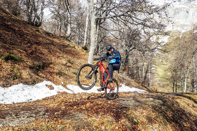 Cyclist man riding mountain bike