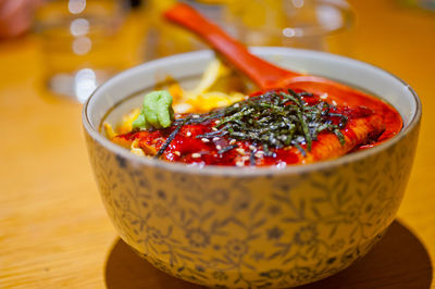 Close-up of food in bowl on table