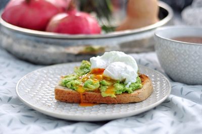 Close-up of breakfast served in plate