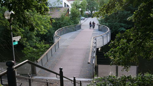 High angle view of people on bridge