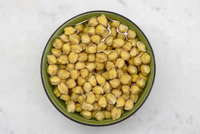 High angle view of eggs in bowl on table