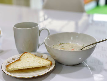 High angle view of food in bowl on table