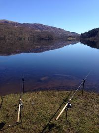 Scenic shot of calm lake against mountain range