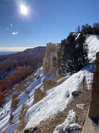 Scenic view of snow covered landscape against sky