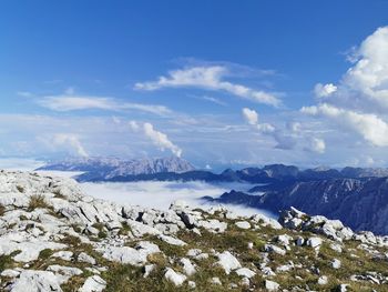 Scenic view of snowcapped mountains against sky