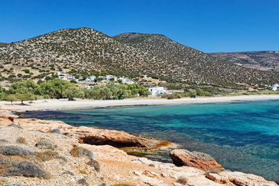 Scenic view of sea against clear blue sky