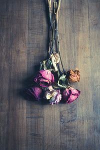 High angle view of rose bouquet on table