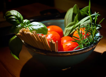 Close-up of vegetables in bowl on table