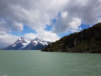 Scenic view of snowcapped mountains against sky in the chilean patagonia