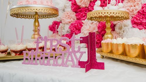 Multi colored cake on table