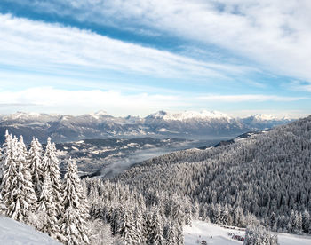 Scenic view of snowcapped mountains against sky