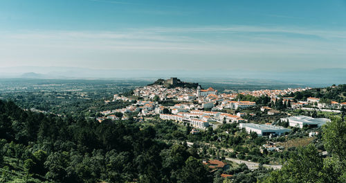 High angle view of townscape against sky