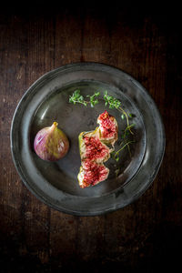 High angle view of salad in plate on table