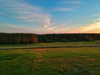 Scenic view of field against sky during sunset