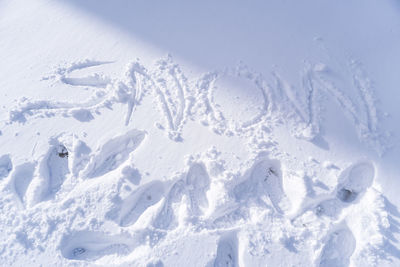 High angle view of snow covered land