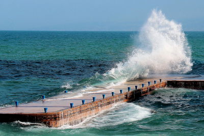 Scenic view of sea against clear sky