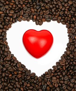 Close-up of heart shape coffee beans