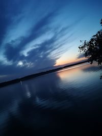 Scenic view of lake against sky at sunset