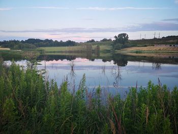 Scenic view of lake against sky