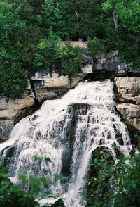 Scenic view of waterfall in forest