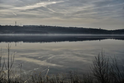 Scenic view of lake against sky during sunset