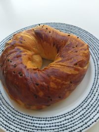 High angle view of bread in plate on table