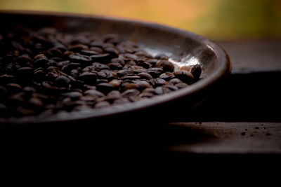 High angle view of coffee beans on table