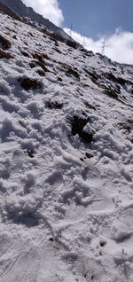 Snow covered land against sky