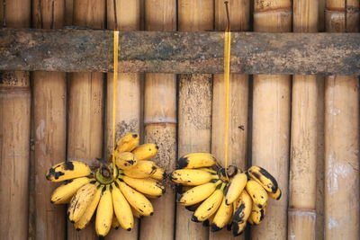 High angle view of banana on wood