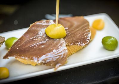 Close-up of fruits in plate