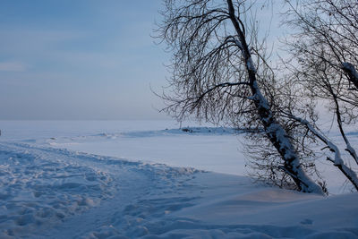 Scenic view of sea against sky during winter