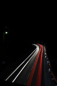 Light trails on road at night